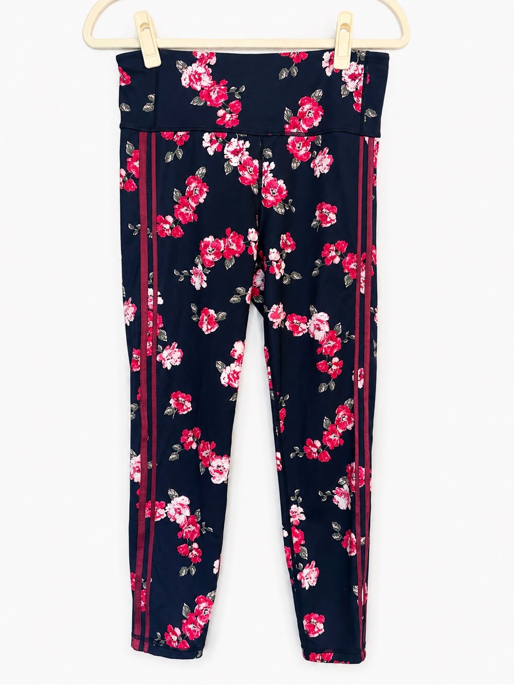 GapFit Blackout Floral Leggings Women’s M Navy Burgundy Stripe High Rise